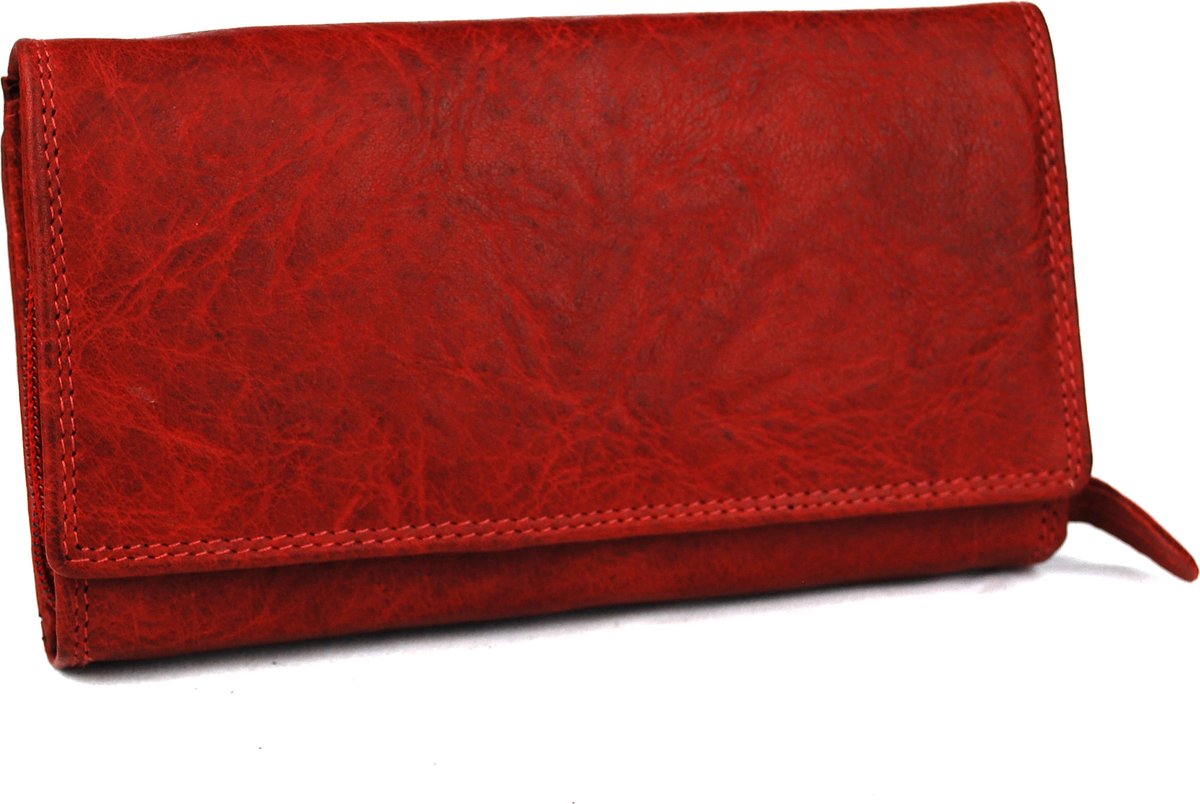 Massi Miliano Portemonnee Dames Geheel Buffelleer Rood - ( FLRS-5018-36) - 17.5x3x9.5cm -