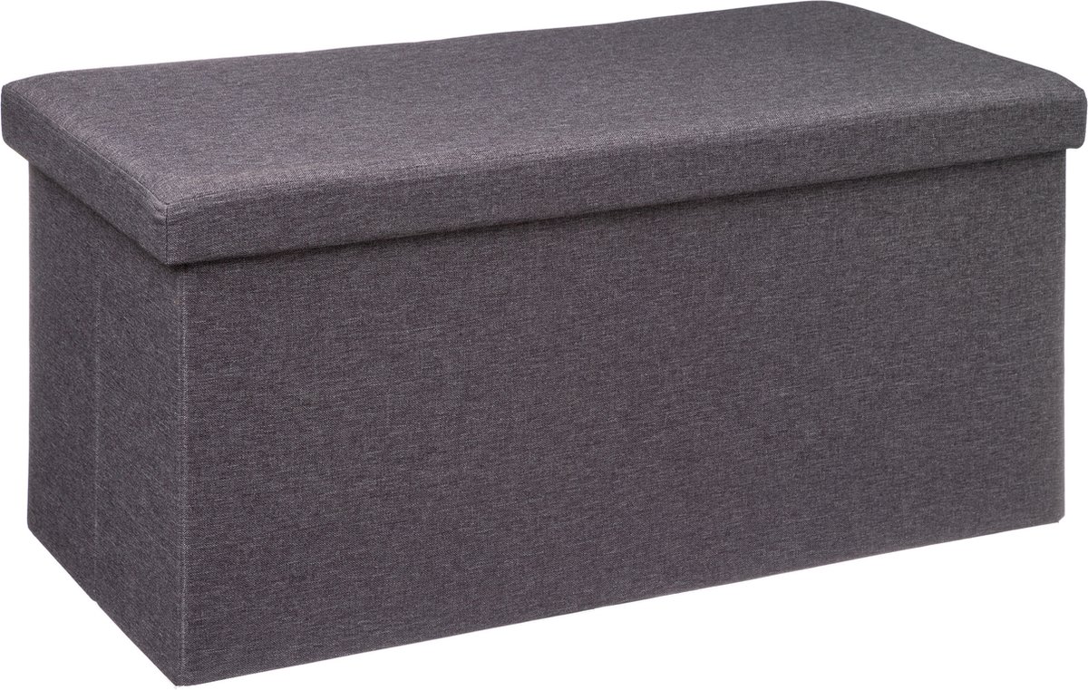 Atmosphera Poef/hocker/voetenbankje - opbergbox - fluweel donkergrijs - PO/MDF - 38 x 38 x 76 cm - opvouwbaar Dark grey