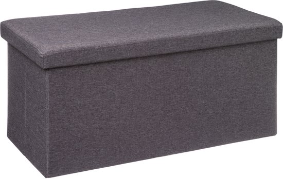 Atmosphera Poef/hocker/voetenbankje - opbergbox - fluweel donkergrijs - PO/MDF - 38 x 38 x 76 cm - opvouwbaar