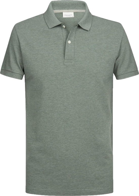 Profuomo - Polo Groen Melange - Modern-fit - Heren Poloshirt Maat L