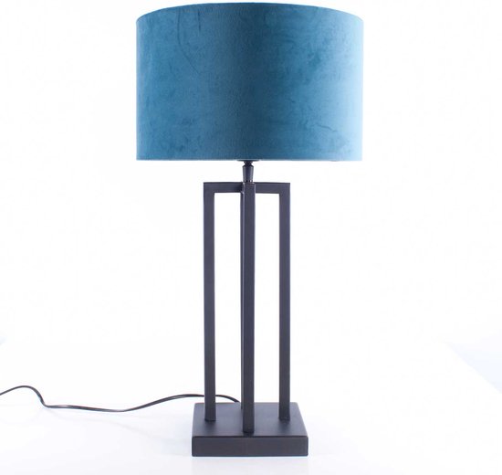 Lampe de table carrée avec abat-jour en velours Roma | 1 lumière | bleu Noir | métal / tissu | Ø 30 cm | lampe de table | design moderne / attrayant / classique