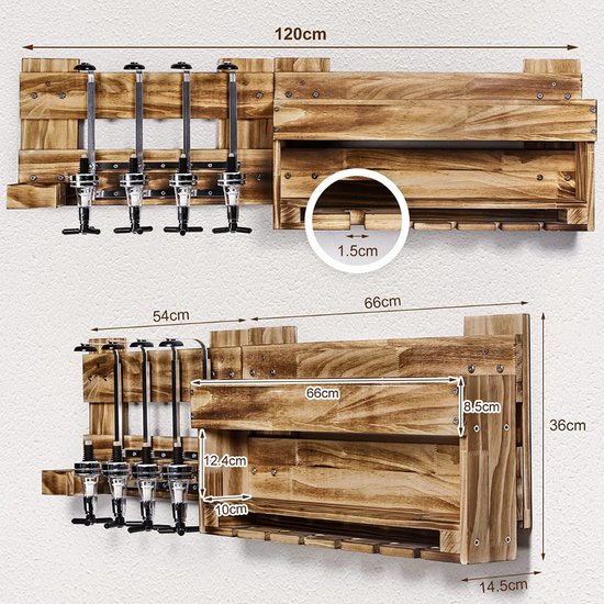 Casier à vin - Bois de palette flammé - Bar mural avec 4 Distributeurs de  boissons -... | bol