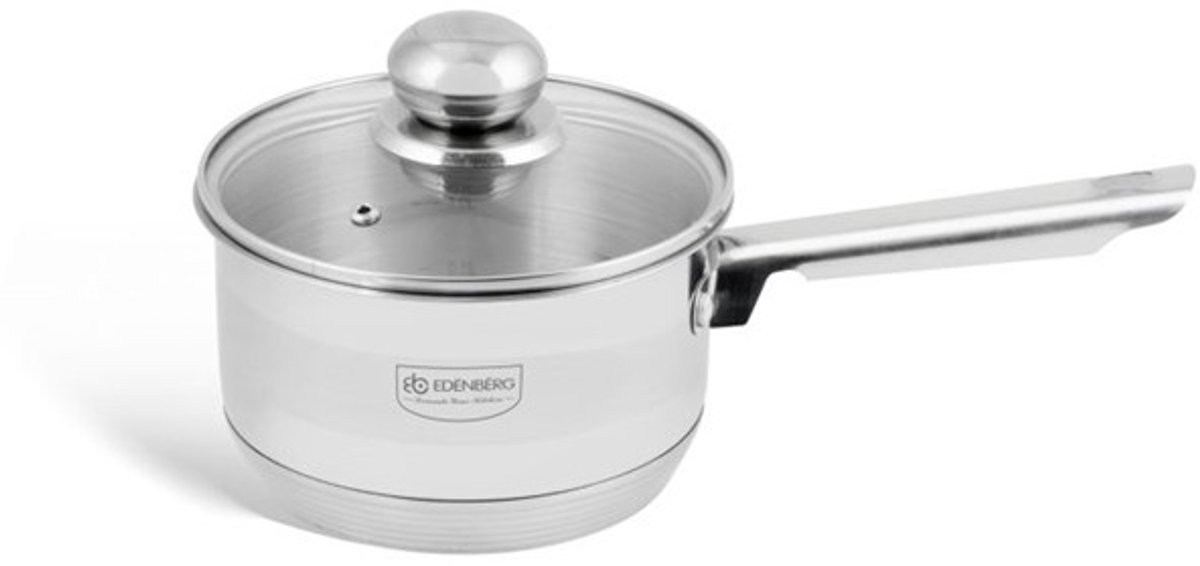 Edënbërg Classic Line - RVS Steelpan met Glazen Deksel Ø16 cm - 5-Laags Bodem!