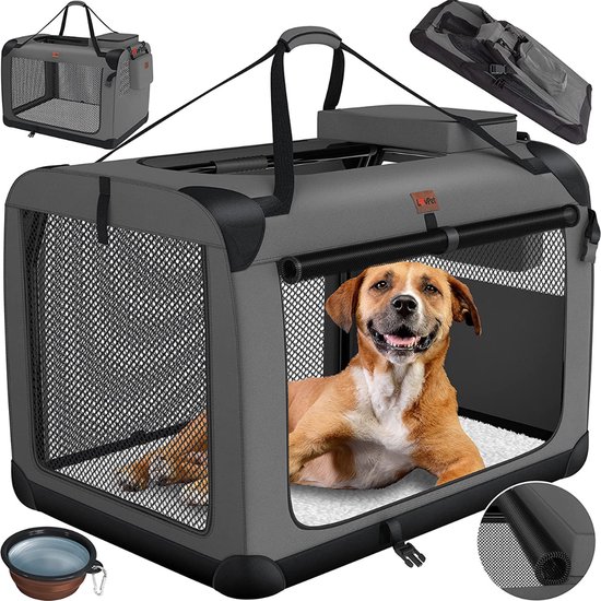 Foto: Honden transportbox hondenbox incl hondenbak opvouwbaar 60 x 42 x 42 cm hondentransportbox transporttas hondentas transportbox voor huisdieren honden en katten