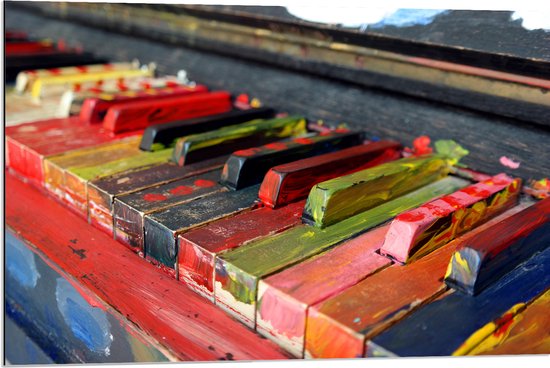 Dibond - Pianotoetsen onder de Gekleurde Verf - 90x60 cm Foto op Aluminium (Wanddecoratie van metaal)