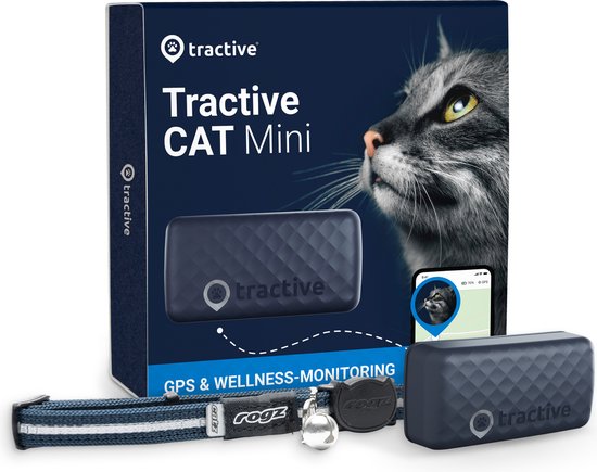 Tractive GPS CAT Mini - katten halsband met Gezondheidswaarschuwingen en Rogz Halsband - donkelblauw