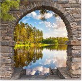 Tuinposter - Doorkijk - Meer - Bomen - Bos - Water - 200x200 cm - Tuinposter doorkijk - Schuttingposter - Tuindoek - Buitenposter