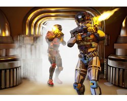 Fotobehang - Vlies Behang - Soldaten uit de Ruimte - Schietende Robots - Game - 254 x 184 cm