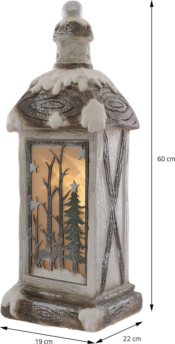ECD Germany LED Kerstlantaarn met Warm Wit LED-licht, Verlichte LED Lantaarn voor Kerstmis, 60cm, Wit, Beige, Groen Fir Image, Besneeuwd, Werkt op batterijen, Decoratie voor Kerstmis binnenshuis – foto 8