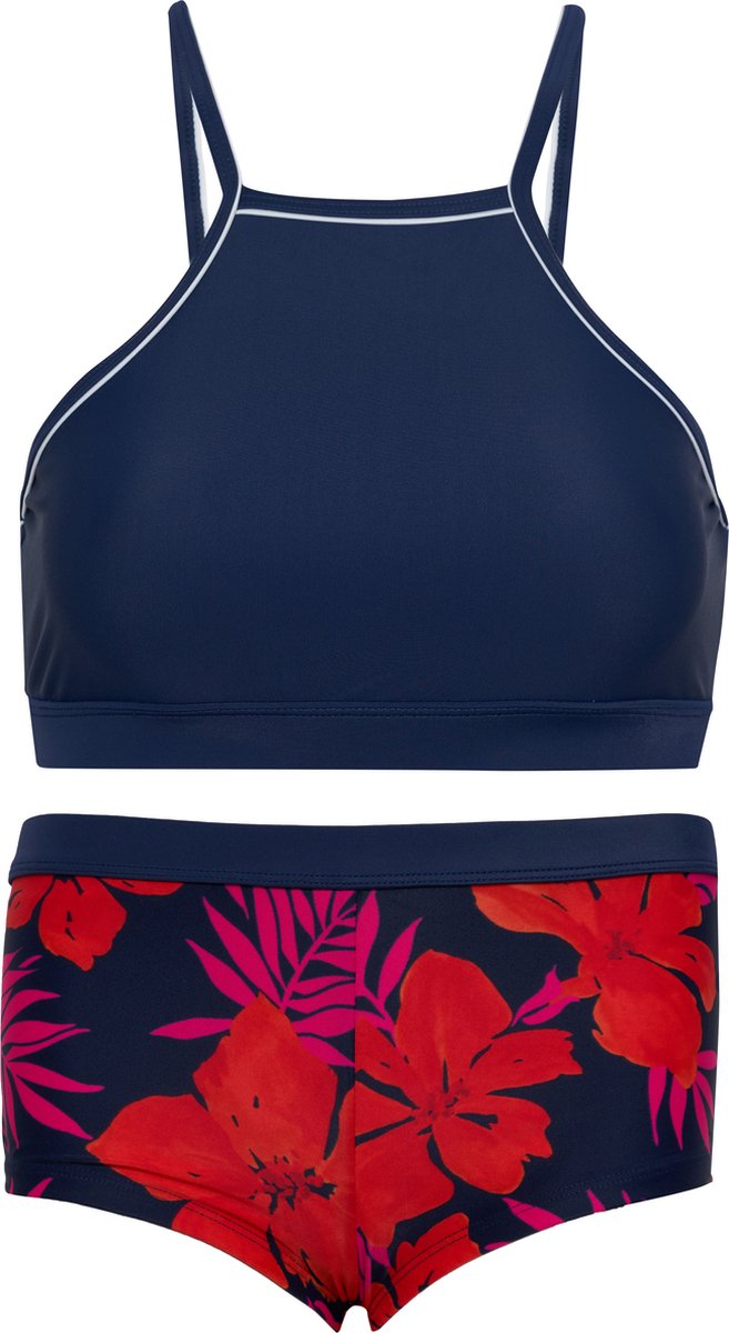 La V Bikini hipster broekje en crop top met racerback - Majorca 170-176 Navy/Rood