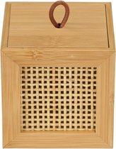 S, decoratieve box met deksel in trendy boho-stijl van hoogwaardig bamboe en rotan vlechtwerk, voor het opbergen van badkameraccessoires of accessoires, 9 x 9 cm, naturel