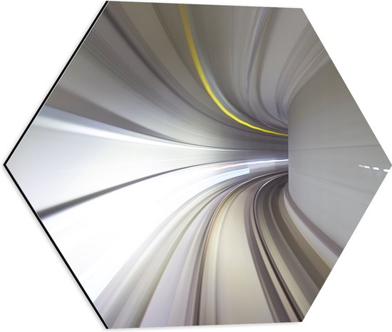 Dibond Hexagon - Abstracte Tunnel in Grijs Tinten - 50x43.5 cm Foto op Hexagon (Met Ophangsysteem)