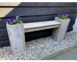 Tuinbank - met 2 plantenbakken - oud hout - 130x20x53cm