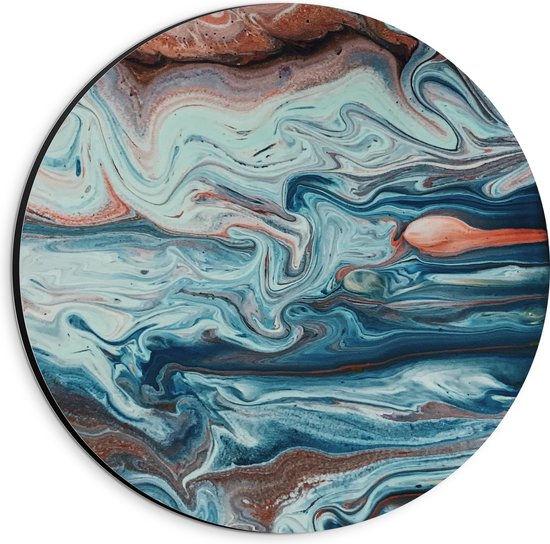 Dibond Muurcirkel - Mix van Blauwe Kleuren met Bruine Details - 20x20 cm Foto op Aluminium Muurcirkel (met ophangsysteem)
