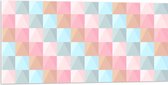 Acrylglas - Blokpatroon van Blauw, Bruin en Roze Vakken - 100x50 cm Foto op Acrylglas (Met Ophangsysteem)