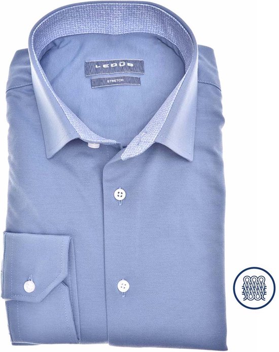 Ledub slim fit overhemd - lichtblauw tricot - Strijkvriendelijk - Boordmaat: 40