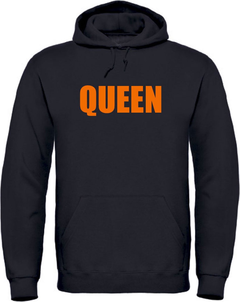 Hoodie zwart M - Queen - soBAD. - Koningsdag - Unisex - Oranje - Voetbal - Nederland - Regular fit