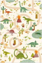 LetsPlaymats® Speelmat baby kinderen - Vinyl - Dino - Groen - Natuur - Kinderen - Design - speelkleed van vinyl – Speeltapijt - Antislip - 90x135 cm - Kinderkamer decoratie - Babykamer accessoires