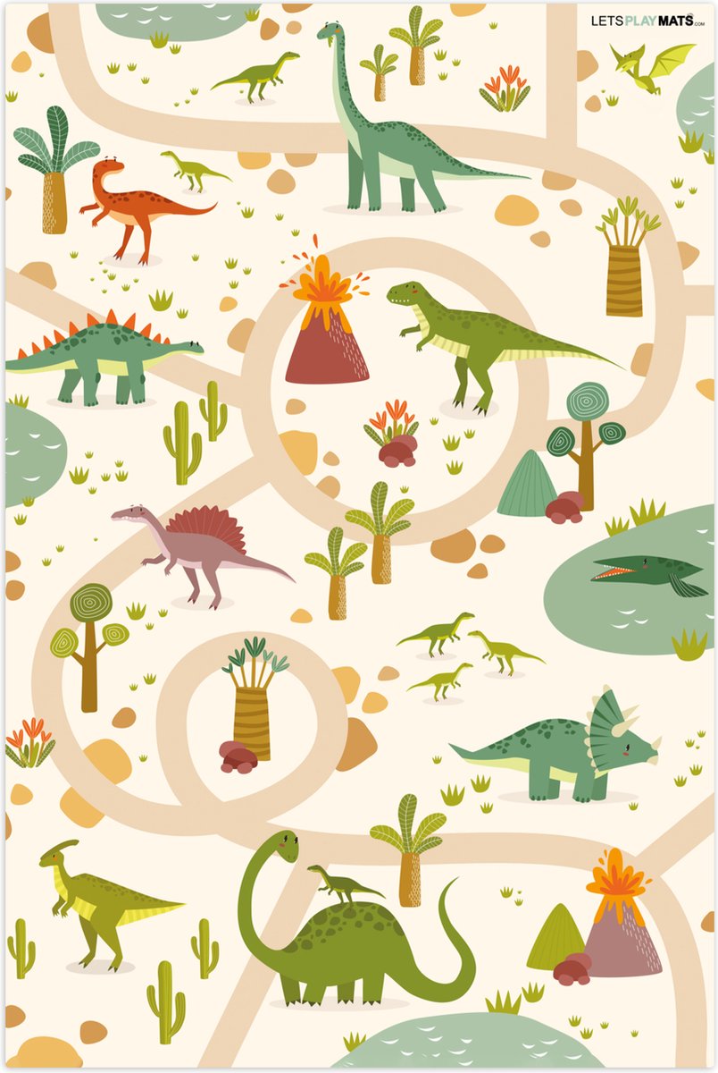 LetsPlaymats® Speelmat baby kinderen - Dino - Groen - Natuur - Kinderen - Design - Speelkleed van vinyl – Speeltapijt - Antislip - 90x135 cm
