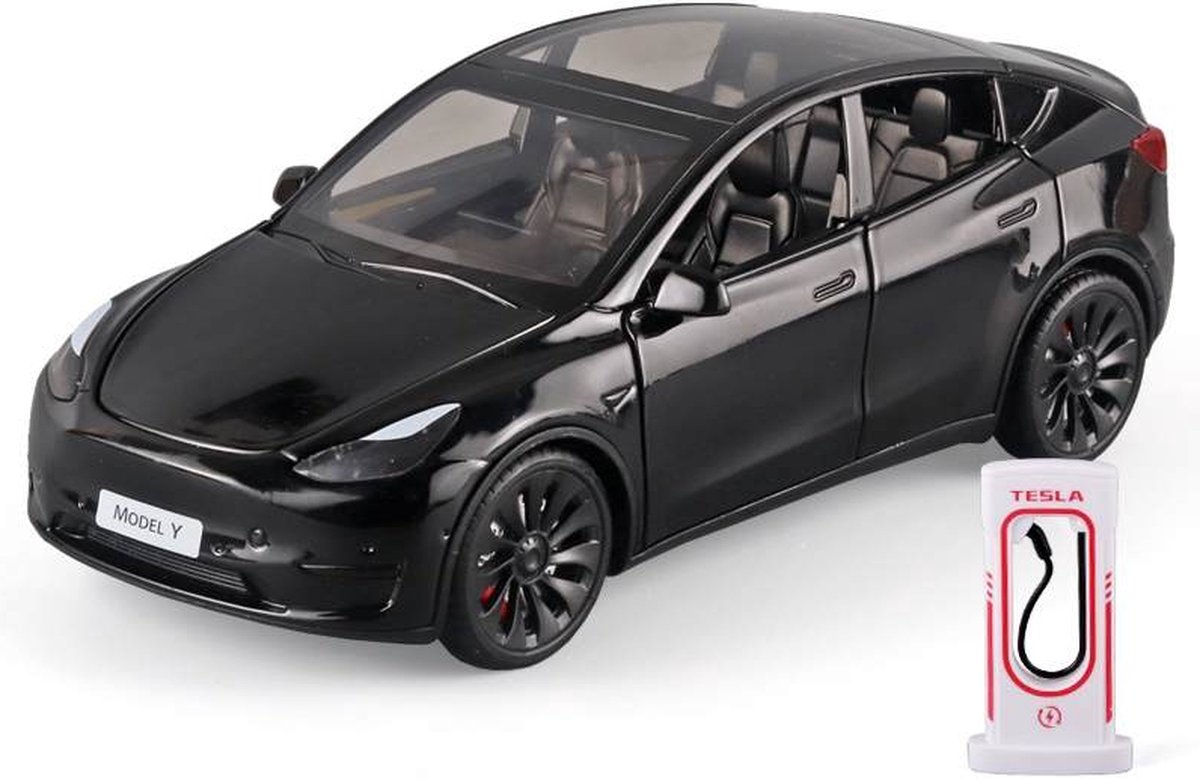 Nezr® Auto Speelgoed Jongens - Tesla Model Y - Modelauto - Geluid en Licht - 1:24 - Zwart
