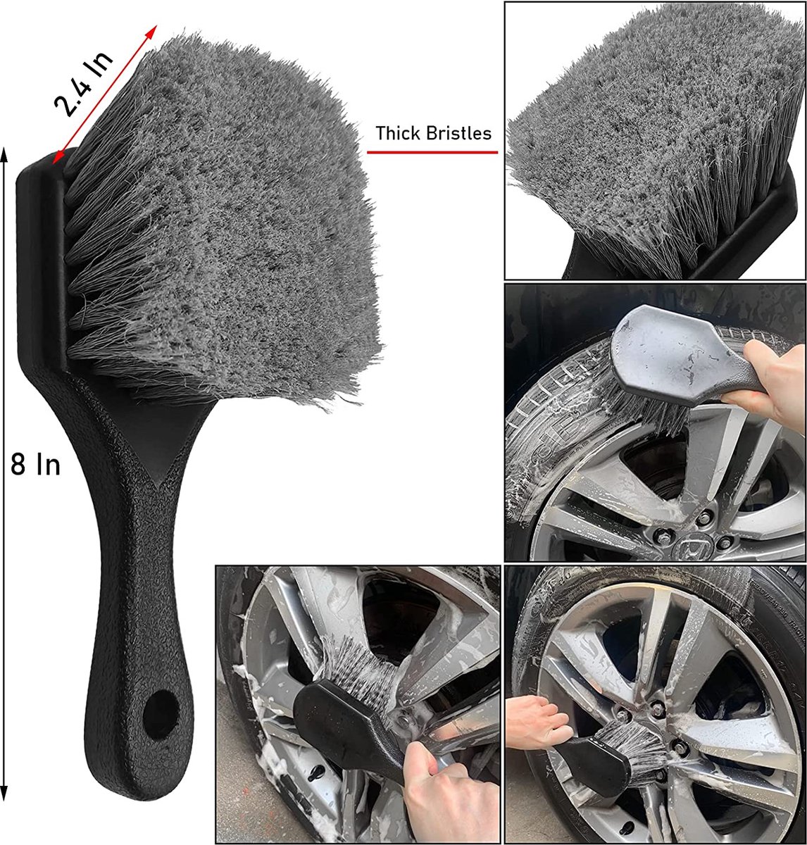 Kit d'outils de nettoyage de lavage de voiture 9 pièces, brosse de roue  pour nettoyage de brosse de pneu de roue en alliage de voiture, brosses de  détail automobile, nettoyant de jante