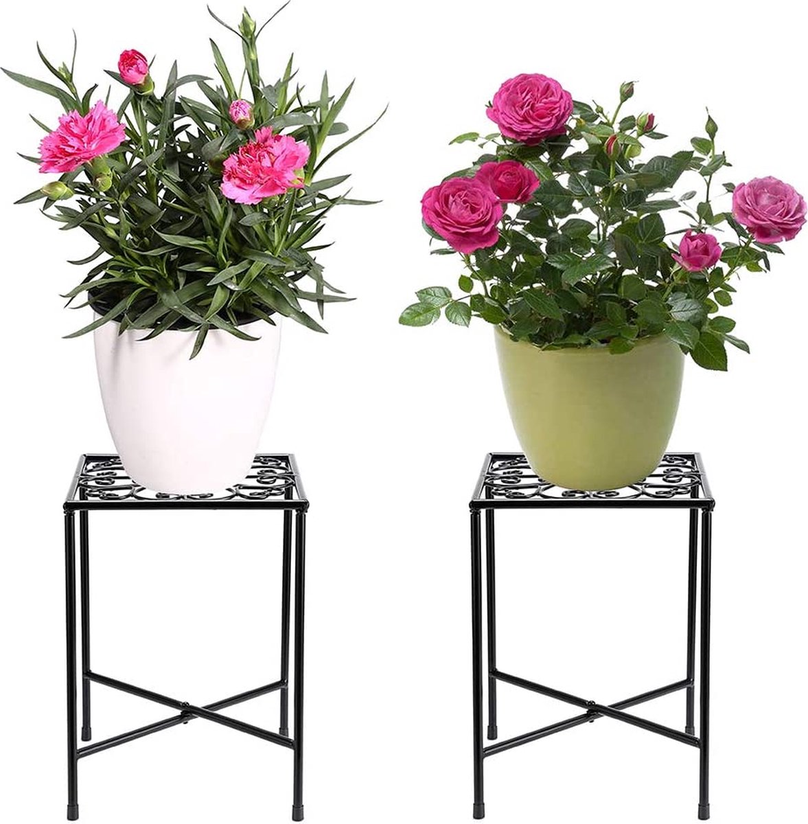Gietijzeren Pot Plantenstandaard, 1 Tier/2 Tier Rond Plantenrek, Vintage & Rustieke Stijl Indoor Outdoor Bloempot Houder Display Plank (Zwart) (Size : 2 Tier