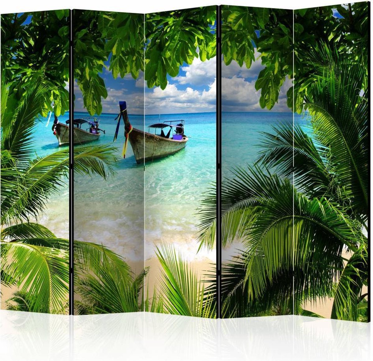 Vouwscherm - Tropisch paradijs 225x172cm , gemonteerd geleverd, dubbelzijdig geprint (kamerscherm)