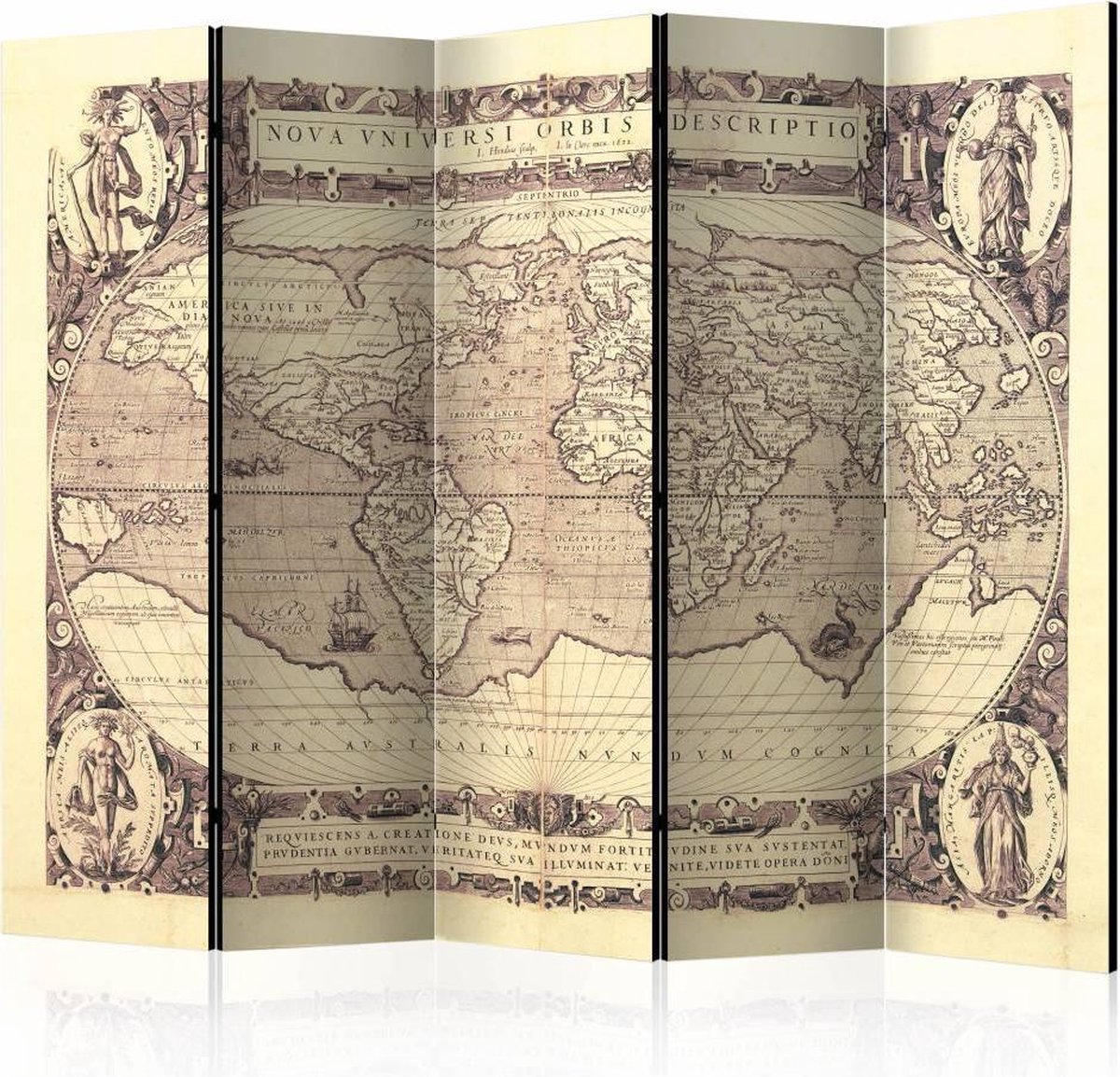 Vouwscherm - Nova Universi Orbis Descriptio, wereldkaart 225x172cm , gemonteerd geleverd, dubbelzijdig geprint (kamerscherm)