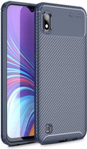 Samsung Galaxy A10 Siliconen Carbon Hoesje Blauw