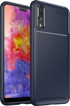 Huawei P20 Siliconen Carbon Hoesje Blauw