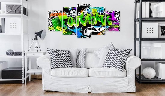 Schilderij - Voetbal Graffiti, 5luik , multikleur , wanddecoratie , premium print op canvas