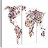 Schilderij - Wereldkaart - Digitale wereld, 3luik , multikleur , premium print op canvas