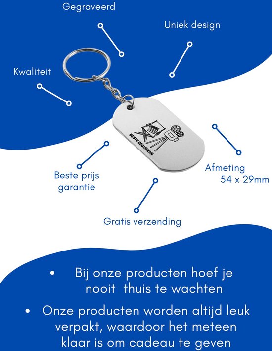 Beste Regisseur Sleutelhanger inclusief kaart – regisseur cadeau – beste Regisseur- Leuk kado voor je Regisseur om te geven - 2.9 x 5.4CM