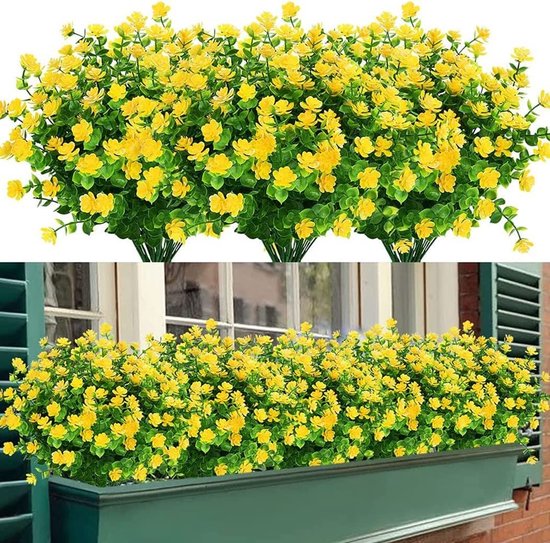 kunstbloem - Geelbloeiende Eucalyptus - plastic - 8st -uv-bestendig -voor binnen en buiten thuis kantoor tuin bruiloft decoratie (geel)