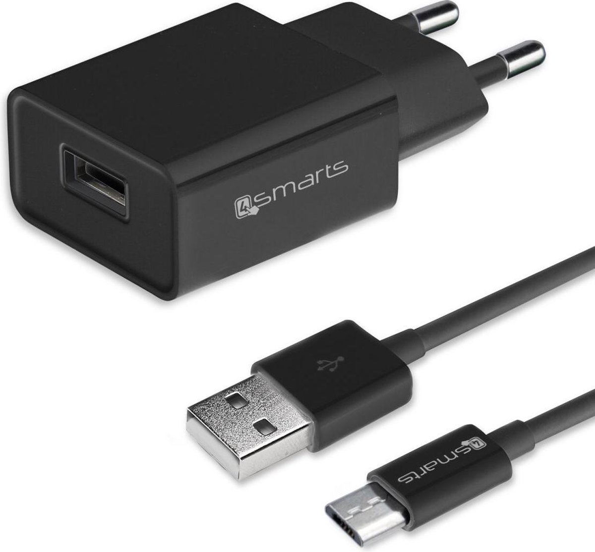 4smarts Universele Oplader 12W met USB naar Micro USB Kabel (1M) Zwart