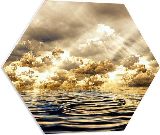 PVC Schuimplaat Hexagon - Abstract Schilderij van Wolken Drijvend in de Zee - 60x52.2 cm Foto op Hexagon (Met Ophangsysteem)