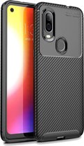 Motorola One Vision Siliconen Carbon Hoesje Zwart