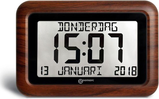 boekje detectie Vertrek GEEMARC VISO10 Digitale kalender klok met complete dag / datum /  tijdweergave - Houtlook | bol.com