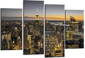 Schilderij - New York Sunset, Geel/Zwart, 130X80cm, 4luik