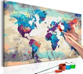 Doe-het-zelf op canvas schilderen - Wereldkaart 60x40 ,  Europese kwaliteit, cadeau idee
