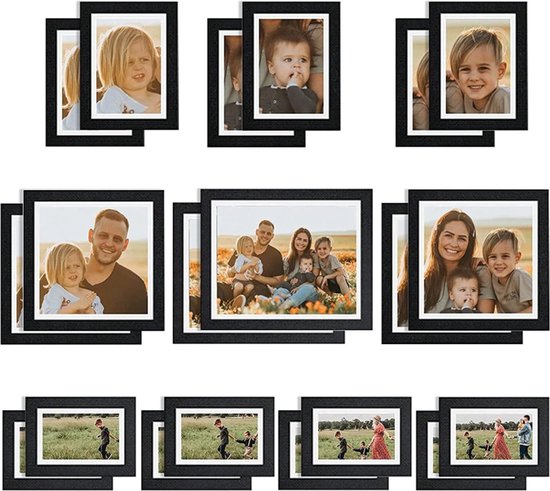 bomoe Emotion Set van 30 Fotolijsten Houten Frames - kunststof glas - 10x 10 ,5x15cm / 15x 13x18cm / 5x 20x30cm - Metalen Ophanging - Standaard & Passepartout - Wit