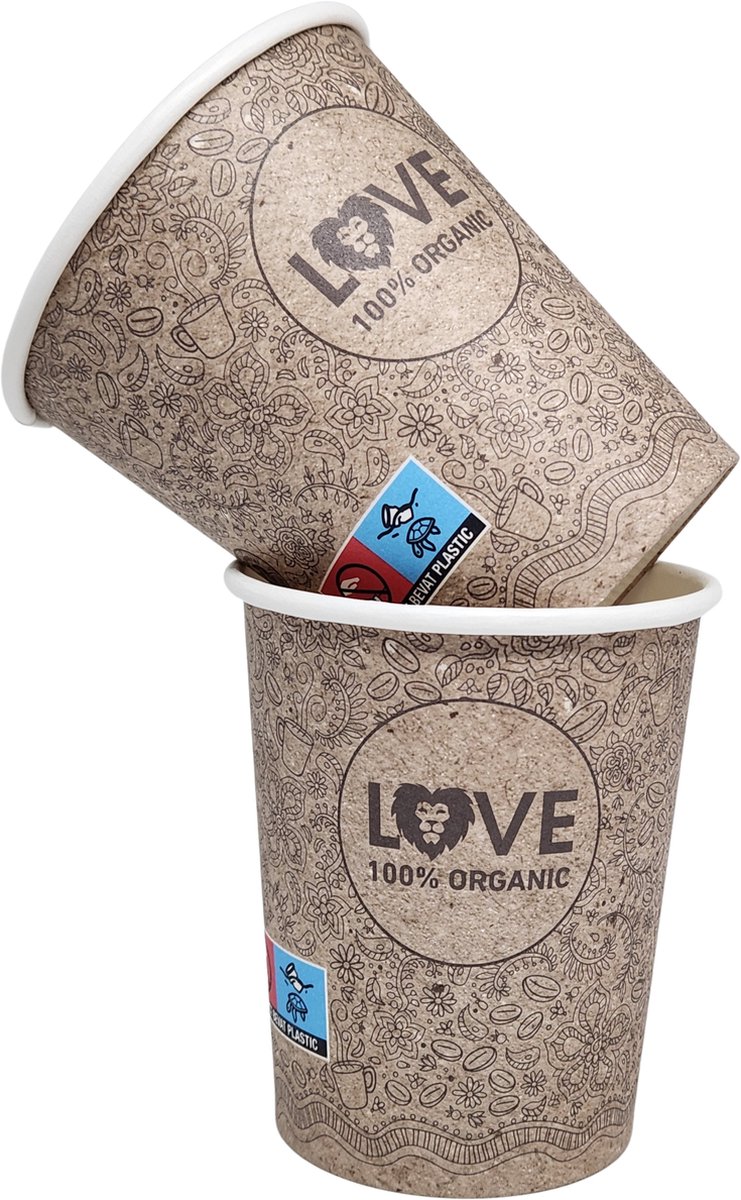 Love Fairtrade Biologische Koffiebekers Karton 230 cc 50 stuks - Kartonnen Bekers - Koffiebekers - Herbruikbare koffiebeker