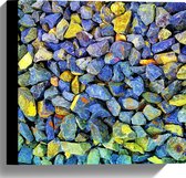 Canvas - Blauw met Geel Gekleurde Stenen - 30x30 cm Foto op Canvas Schilderij (Wanddecoratie op Canvas)