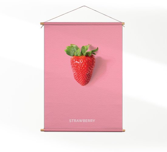 Textielposter Strawberry M (55 X 40 CM) - Wandkleed - Wanddoek - Wanddecoratie