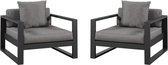 MYLIA Set van 2 tuinfauteuils in aluminium - Antraciet - MOLOKAI L 90 cm x H 60.5 cm x D 80 cm