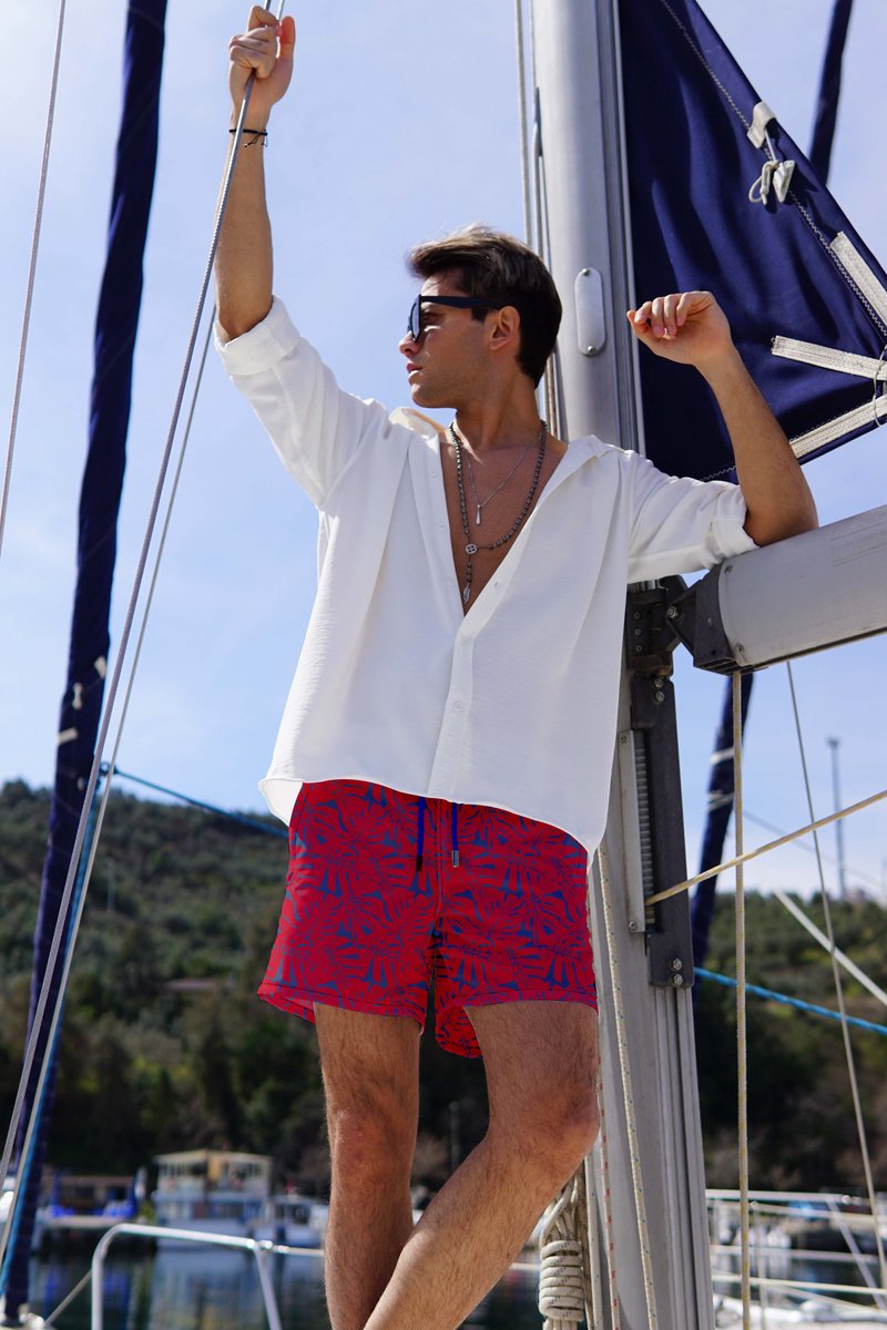 Miami Beach | Hoogwaardige Kwaliteit Zwemshort | Zwembroek | Beachshort | Heren | Sneldrogend | | 185 Red — afbeelding 3