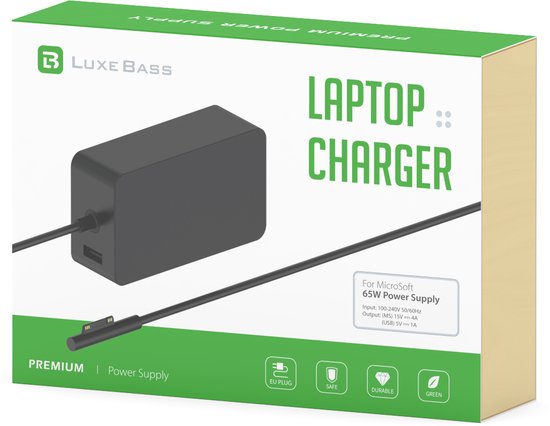 Caricabatterie Per Surface Pro 65W Con Porta USB - 15V 4A - Compatibile Microsoft Surface Laptop, Pro, Go, Book