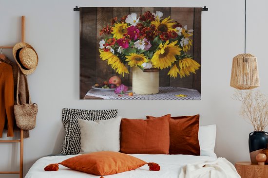 Tenture murale - Tissu mural - Fleurs - Couleurs - Nature morte - 120x90 cm - Tapisserie