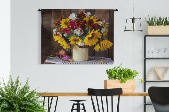 Tenture murale - Tissu mural - Fleurs - Couleurs - Nature morte - 120x90 cm - Tapisserie