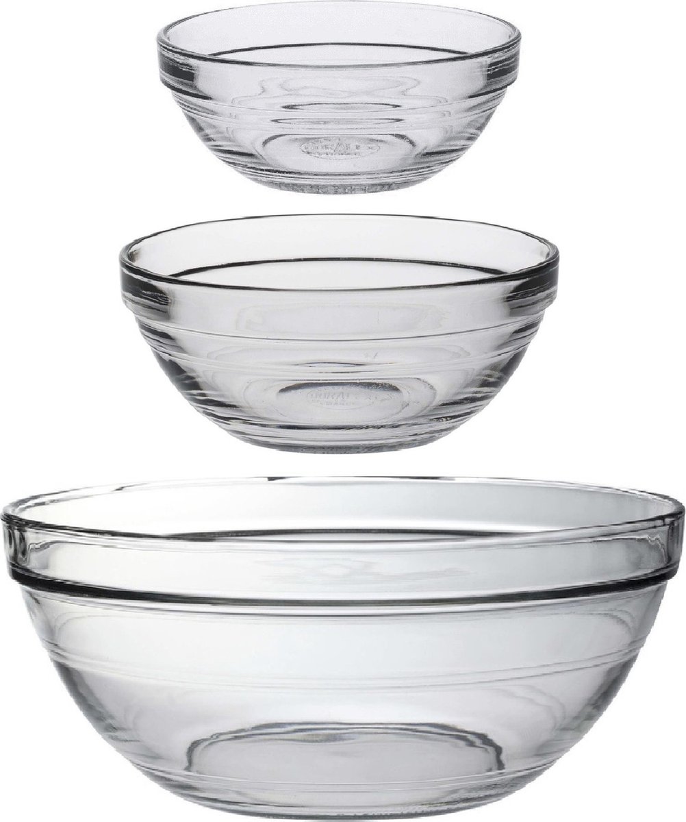 Keuken schaaltjes set 14x stuks van glas in diverse formaten. - 6x stuks 9 x 4 cm/6x stuks 12 x 5 cm/2x stuks 12 x 31 cm
